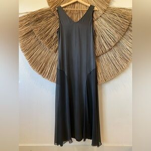 AWAVEAWAKE Charcoal Naturally Dyed 100% Silk Maxi Dress Small